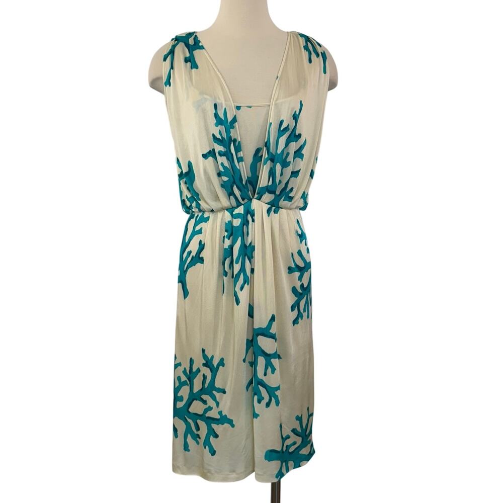 Moschino Cheap and Chic Coral Print Sleeveless Pleated-Front Dress Cream Size 10